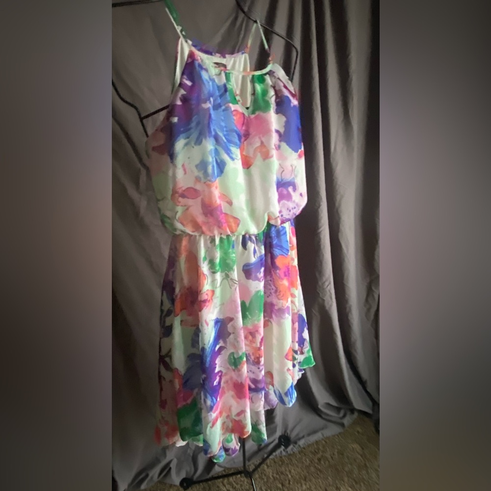 Multi colored Spring Summer High Low Floral dress Medium